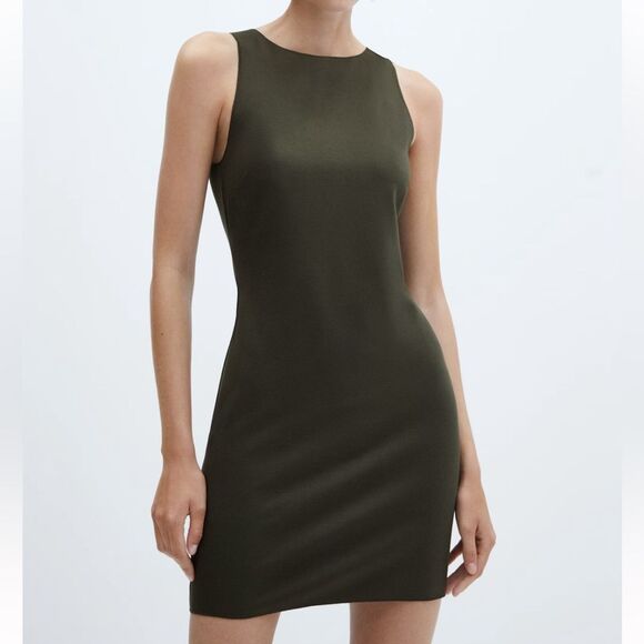Olive Green Sleeveless Mini Bodycon Dress - Picture 1 of 6